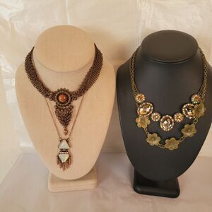 Lot of 4 Boho Choker Necklaces Copper Bronze Gold Colors